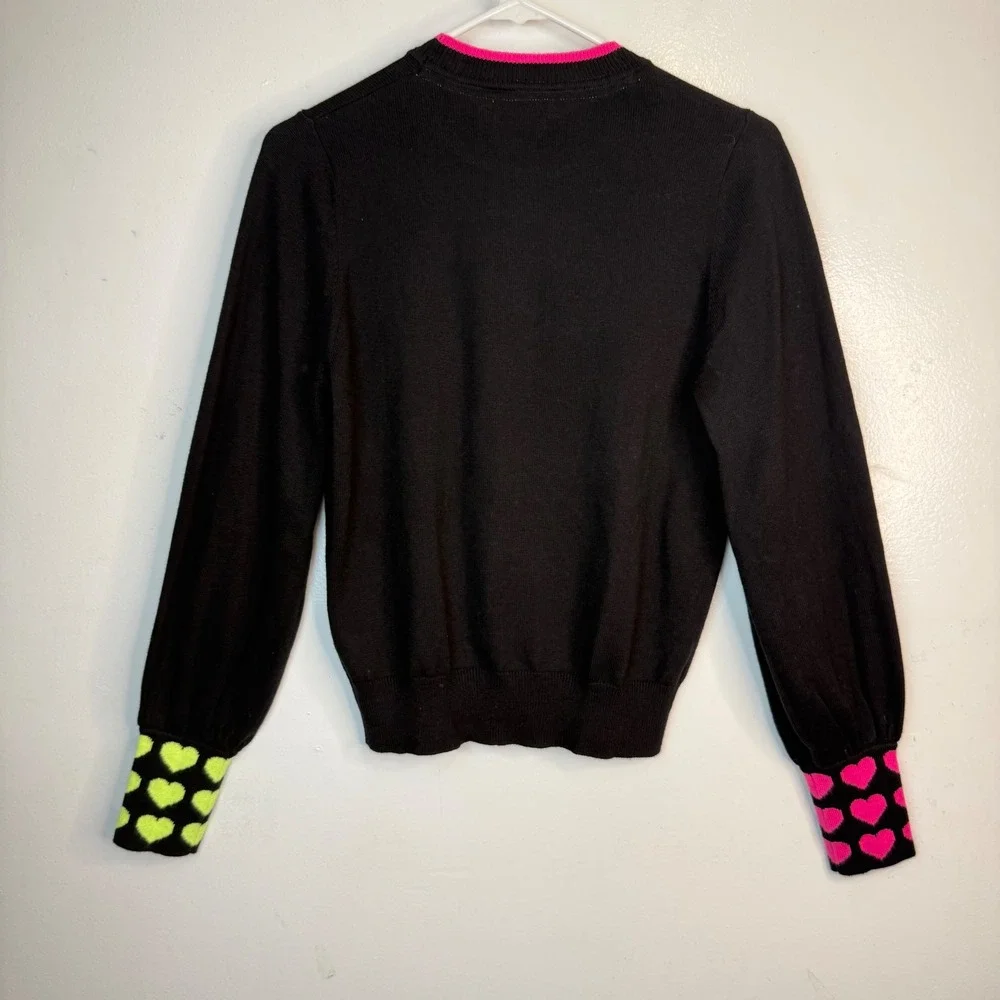 WISPR by Brodie BLACK Sweater with Neon Pink and Yellow Hearts Size XS